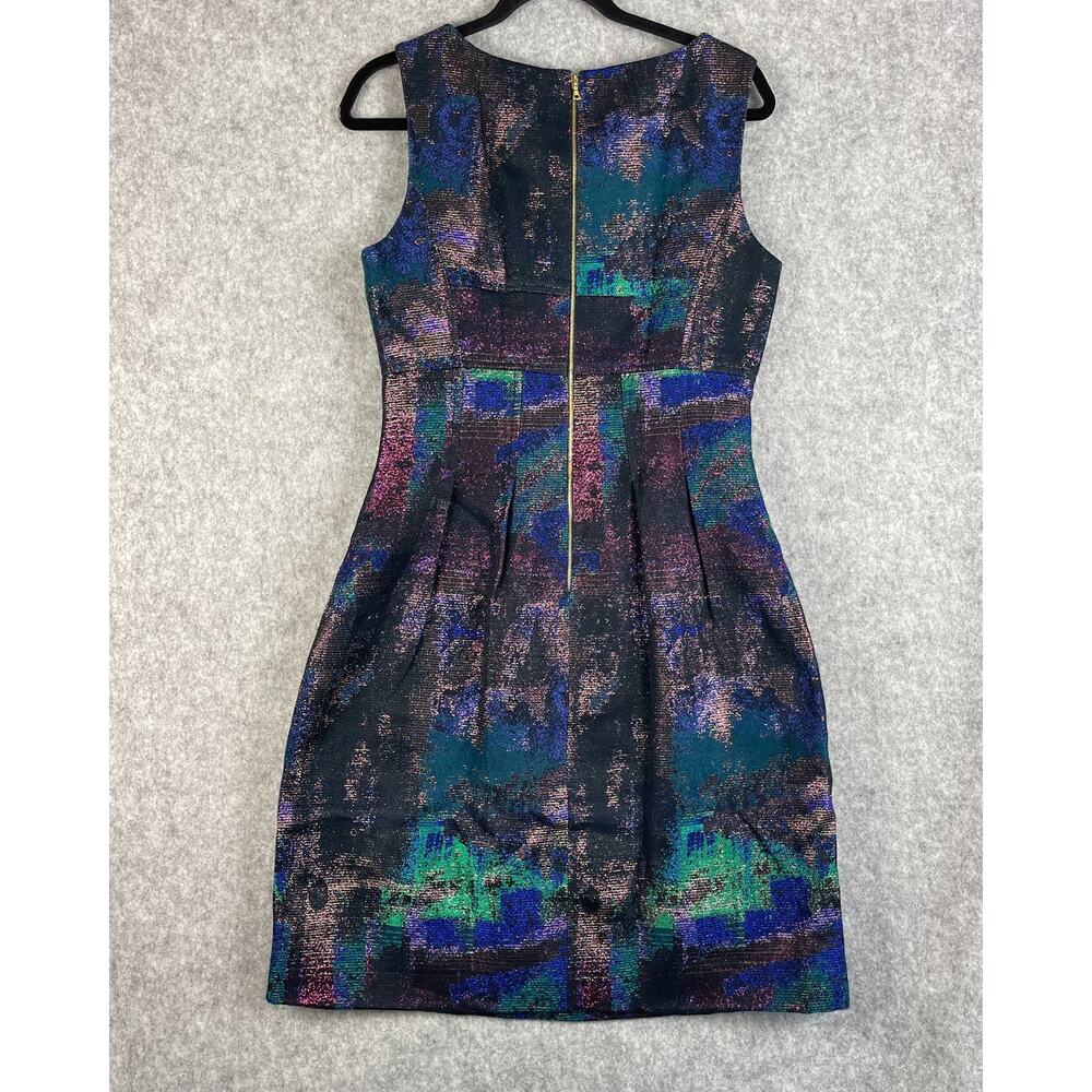 Lela Rose Shift Dress Womens 10 Black Metallic Silk Lined Pleated Cocktail Party - Picture 13 of 16